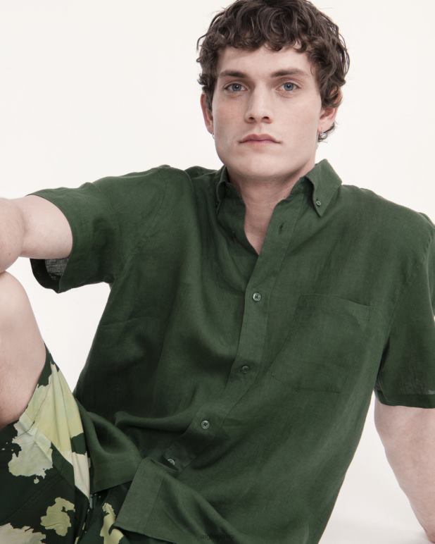 Hommes botanique Aigle chemise à manches courtes en lin vêtements 2F48655 Hommes botanique Aigle chemise à manches courtes en lin vêtements 2F48655