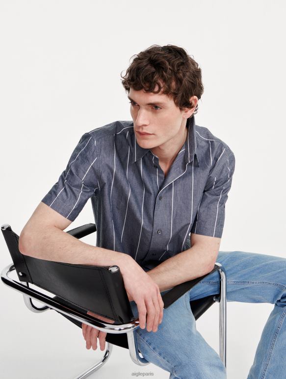 Hommes empire st Aigle chemise à manches courtes rayée en coton/lin vêtements 2F486127 Hommes empire st Aigle chemise à manches courtes rayée en coton/lin vêtements 2F486127