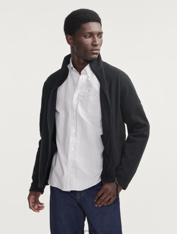 Hommes noir Aigle polaire en microfibre avec zip vêtements 2F48618 Hommes noir Aigle polaire en microfibre avec zip vêtements 2F48618