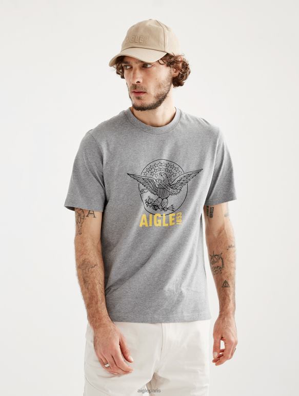 Hommes gris chiné Aigle t-shirt imprimé à col rond vêtements 2F48654 Hommes gris chiné Aigle t-shirt imprimé à col rond vêtements 2F48654
