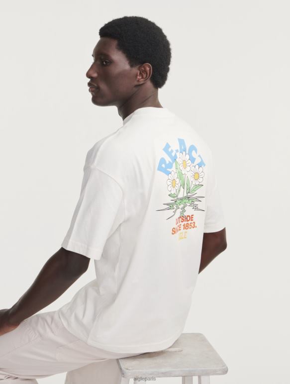 Hommes lait Aigle t-shirt imprimé à col rond vêtements 2F4865 Hommes lait Aigle t-shirt imprimé à col rond vêtements 2F4865